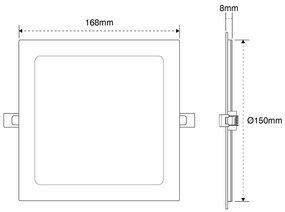 Pannello LED Quadrato 15W 1.500lm no Flickering Foro 155x155mm Colore Bianco Freddo 6.000K