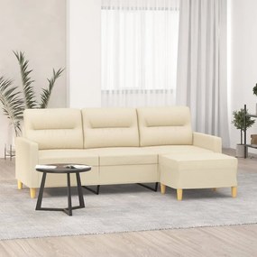 Divano A 3 Posti Con Poggiapiedi Crema 180 Cm İn Tessuto /