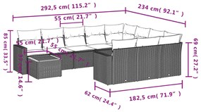 Set divani da giardino 11 pz con cuscini beige in polyrattan