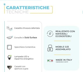 Mobile bagno sospeso 120 cm Master grigio doppio lavabo e 4 cassetti
