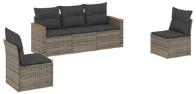 Set divano da giardino 5 pz con cuscini grigio in polyrattan