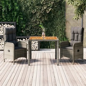 Set Da Pranzo Da Giardino 3 Pz Con Cuscini İn Polyrattan Grigio /