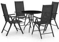 Set Mobili Pranzo per Giardino 5 pz in Alluminio Textilene Nero