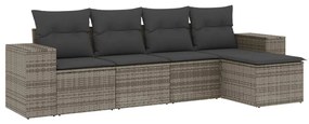 Set divano da giardino 5 pz con cuscini grigio in polyrattan