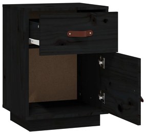 Comodino Nero 40x34x55 cm in Legno Massello di Pino