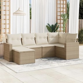 Set Divano da Giardino 6 pz con Cuscini Beige in Polyrattan