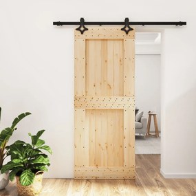 Porta Scorrevole Con Set Hardware 85x210 Cm Legno Massello Pino /