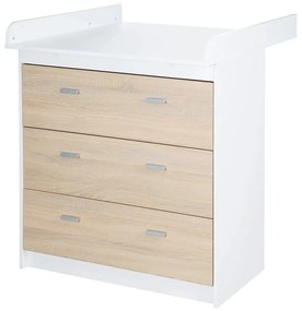 Cassettiera alta per bambini in rovere con fasciatoio in bianco e naturale 89x98 cm Gabriella - Roba