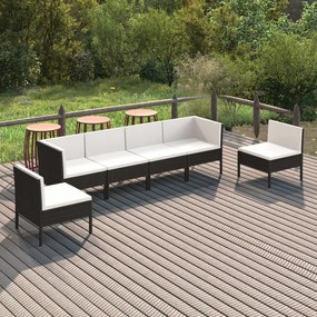 Set divani da giardino 6 pz con cuscini in polyrattan nero