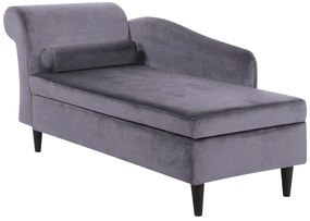 Chaise longue velluto grigio scuro e legno scuro sinistra LUIRO Beliani