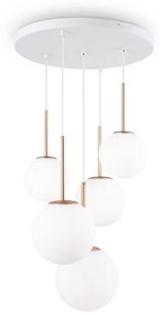 Lampadario Minimal Basic Form In Metallo Bianco E Oro 5 Luci E Diffusori Vetro