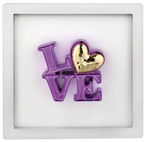 Bongelli preziosi Quadretto in legno e scultura in marmorino scritta LOVE cm 15 x 15 - varie colorazioni BIANCO VIOLA