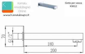 Kamalu - Getto vasca a parete squadrato 20cm modello K9012