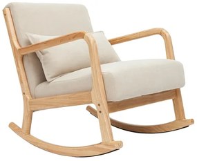 Sedia a dondolo scandinava legno chiaro e tessuto effetto velluto beige DERRY