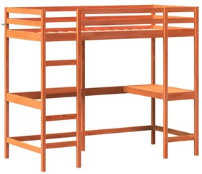 Letto soppalco con scrivania marrone cera 100x200 cm legno pino