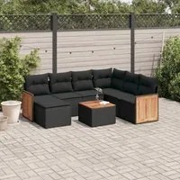 Set Divani da Giardino con Cuscini 8 pz Nero in Polyrattan 3260291