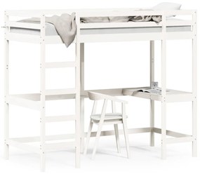 Letto Soppalco Con Scrivania Bianco 90x190 Cm Massello Pino /
