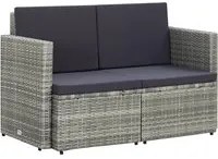 Divano da Giardino a 2 Posti con Cuscini Grigio in Polyrattan cod mxl 77259