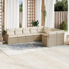 Set Divano da Giardino 9 pz con Cuscini Beige in Polyrattan