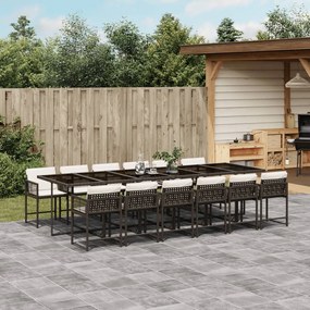 Set da pranzo da giardino 13pz con cuscini marrone polyrattan