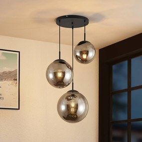 Lampada a sospensione in vetro Teeja Lindby, dimmerabile, Alluminio / Grigio / Zincato, Soggiorno / Sala da pranzo, Vetro, Vintage, Lampada a sospensione