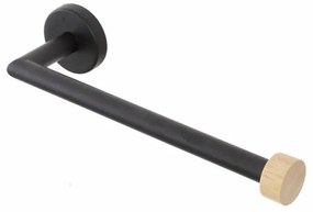 Portasalviette bagno a muro 25 cm nero in acciaio e bambù Haiti