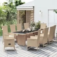 Set da Pranzo da Giardino 11 pz con Cuscini Beige in Polyrattan 3157581