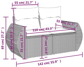 Set Divano da Giardino 9 pz con Cuscini Grigio in Polyrattan