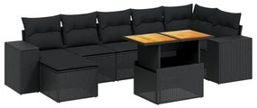 Set divani da giardino con cuscini 8 pz nero in polyrattan