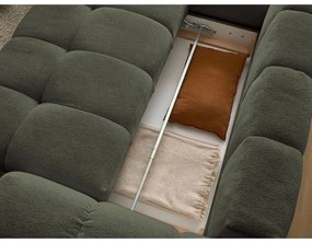 Divano angolare verde allungabile e con contenitore (penisola a sinistra/a L) con rivestimento in ciniglia Everest – Bobochic Paris