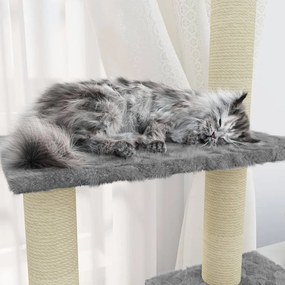 Albero per gatti con tiragraffi in sisal grigio chiaro 155 cm