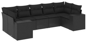 Set divani da giardino con cuscini 7pz nero polyrattan