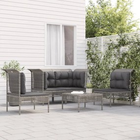 Set divani da giardino 5 pz con cuscini in polyrattan grigio