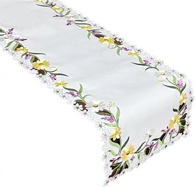Tovaglia bianca con delicato ricamo di fiori primaverili Larghezza: 60 cm | Lunghezza: 120 cm