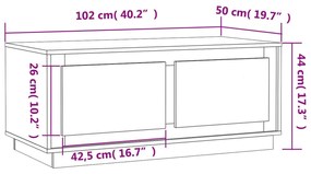 Tavolino da Salotto Bianco Lucido 102x50x44cm Legno Multistrato