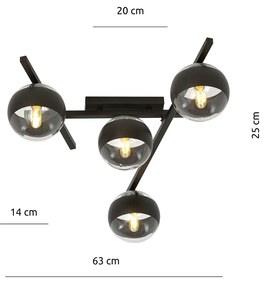 Plafoniera Moderna Teti Acciaio Nero 4 Luci E14 Ip20
