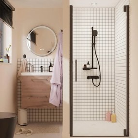 Porta doccia battente Remix2 L 90 x H 195 x P 0.6 cm in vetro vetro senza finitura / trasparente profilo nero