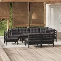 Set Divani da Giardino 9 pz con Cuscini Neri in Legno di Pino cod mxl 43403