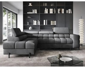 Divano angolare grigio scuro allungabile/con contenitore (con penisola a sinistra/a L) e rivestimento in velluto Ferucce – ELTAP