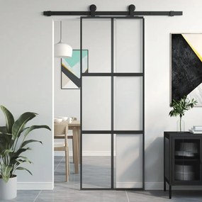 Porta Scorrevole Nera 76x205 Cm İn Vetro Temperato E Alluminio /