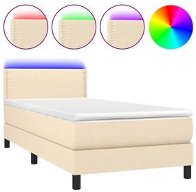 Letto a molle con materasso e led crema 90x200 cm in tessuto