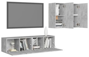 Set di mobili porta tv 4 pz grigio cemento in legno multistrato