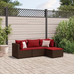 Set mobili da giardino 4 pz con cuscini in polyrattan marrone