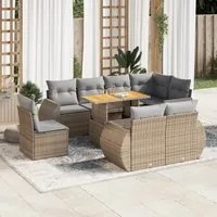 Set Divano da Giardino 9 pz con Cuscini Beige in Polyrattan 3327279