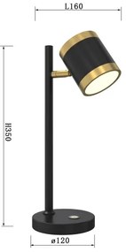 Wofi 8003-104S - Lampada da tavolo LED dimmerabile TOULOUSE LED/10W/230V nero/oro