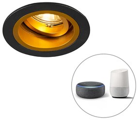 Faretto da incasso intelligente nero con oro inclinabile incl. Wifi GU10 - Chuck