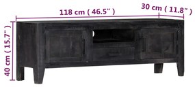 Mobile Porta TV Nero 118x30x40 cm in Legno Massello di Mango