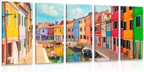 Quadri 5 pezzi – Casette pastello nel villaggio