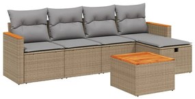 Set divano da giardino 6 pz con cuscini beige misto polyrattan