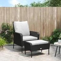 Poltrona da Giardino con Poggiapiedi in Polyrattan Nero 364116